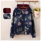 Hooded Floral Print Denim Jacket