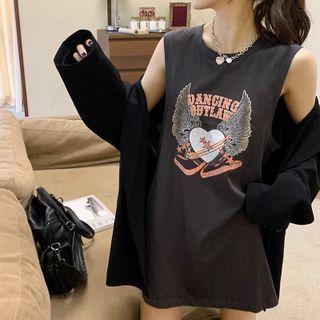 Sleeveless Heart Print T-shirt Dress