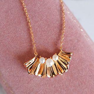 Shell Faux Pearl Pendant Sterling Silver Necklace Gold - One Size