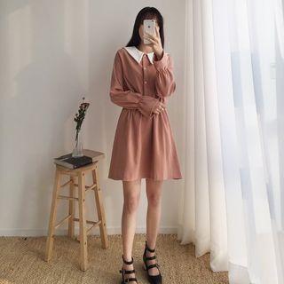 Contrast-collar Half-placket Dress