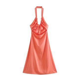 Spaghetti-strap Halter Midi A-line Dress