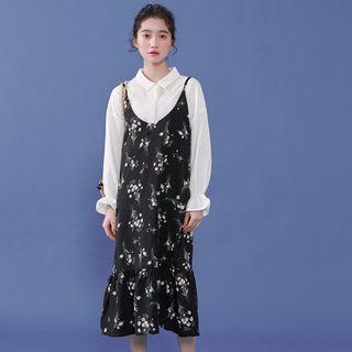 Spaghetti-strap Floral Print Long Mermaid Dress