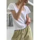 Plain Square-neck Cotton T-shirt