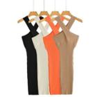 Sleeveless Halter Crisscross Knit Sheath Dress