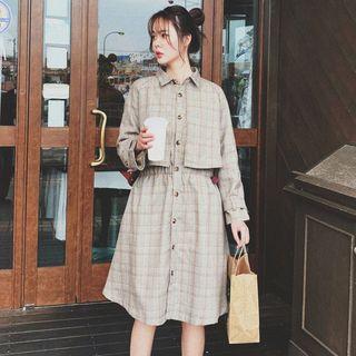 Plaid Tie-side Trench Coat