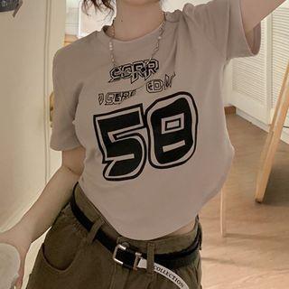 Short-sleeve Numbering T-shirt Almond - One Size