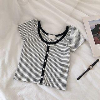Single-breasted Striped Short-sleeve Top