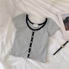 Single-breasted Striped Short-sleeve Top