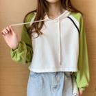 Hooded Long-sleeve Color Block Cropped Sweatshirt