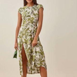 Short Sleeve Print Slit Dress