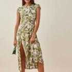 Short Sleeve Print Slit Dress