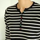 Color-button Stripe Knit Henley