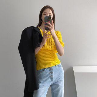Tube-hem Pointelle-knit Top
