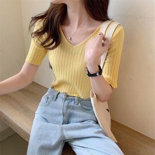 V-neck Plain Knitted Top