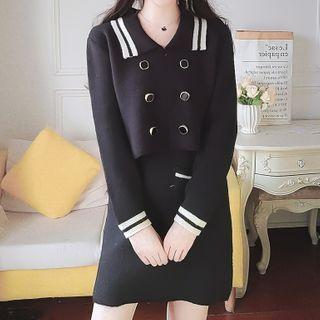 Set: Button Knit Top + A-line Skirt