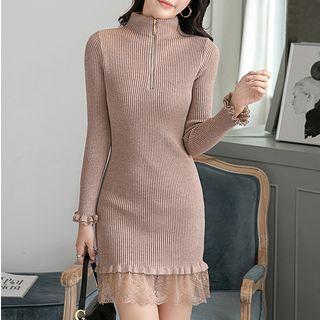 Lace Hem Knit A-line Dress