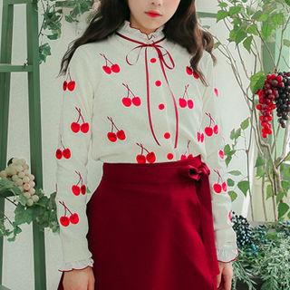 Cherry Embroidered Knit Cardigan