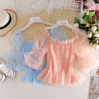 Mesh Lace Puff-sleeved Top