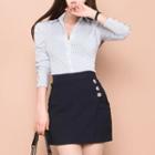 Pinstriped Blouse / Fitted Skirt