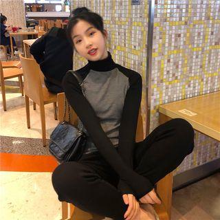 Turtleneck Long-sleeve Raglan Top As Shown In Figure - One Size