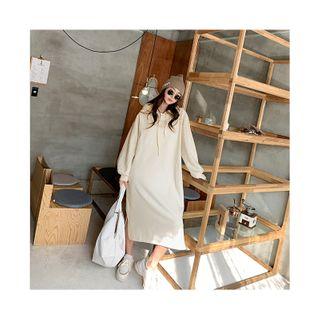 Bishop-sleeve Midi Hoodie Dress Cream - One Size