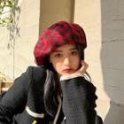 Plaid Beret Red - One Size