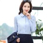 Single-button Blazer / Long-sleeve Blouse / Slit-hem Skirt