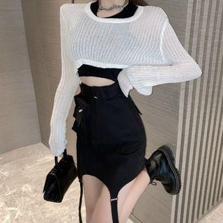 Crop Knit Top / Tank Top / A-line Skirt