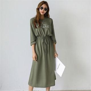 Drawstring-waist Letter Print Dress