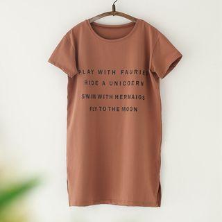 Lettering Side-slit Short-sleeve T-shirt Dress