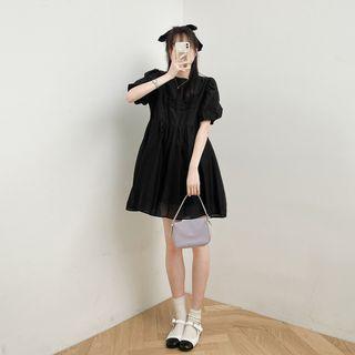 Round-neck Plain A-line Mini Dress