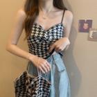 Houndstooth Knotted Knit Camisole Top