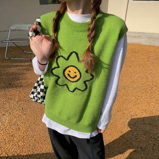 Round Neck Flower Sweater Vest