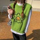 Round Neck Flower Sweater Vest