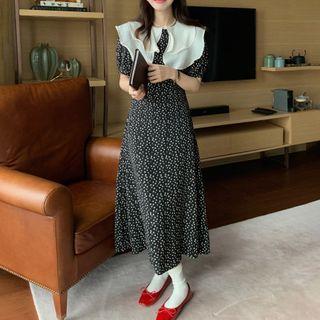Short-sleeve Collared Midi Dress Black - One Size
