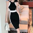 Sleeveless Two-tone Slim-fit Dress Black & White - One Size
