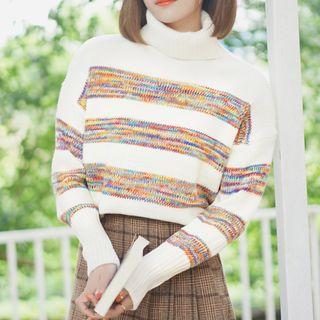 Striped Turtleneck Sweater Stripe - White - One Size