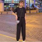 Set: Short-sleeve Glitter T-shirt + Sweatpants T-shirt - Black - One Size / Sweatpants - Black - One Size