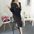 Set: Contrast Trim Pullover + Midi Skirt
