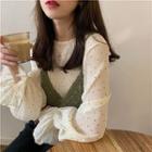 Dotted Long-sleeve Top / V-neck Knitted Camisole Top