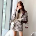 Set: Plaid Zip Jacket + Mini Plaid A-line Skirt