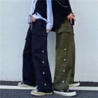 Side Buttoned Straight-cut Cargo Pants