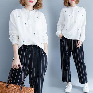 Long-sleeve Stand Collar Embroidered Top