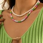 Lettering Bead Faux Pearl Layered Necklace Set - 3198 - Gold - One Size