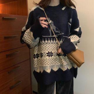 Wide-leg Pants / Patterned Sweater