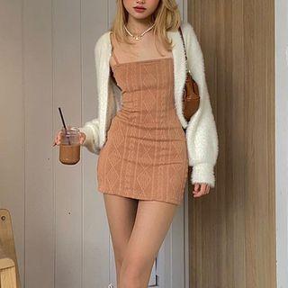 Spaghetti Strap Cable Knit Mini Bodycon Dress