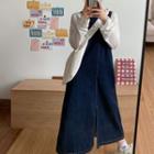Midi A-line Denim Overall Dress Dark Blue - One Size