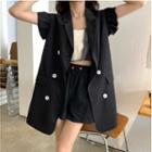 Double Breasted Frill Trim Vest Black - One Size