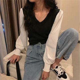 Two Tone Knit Blouse