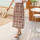 Checked Wrap-front Linen Skirt